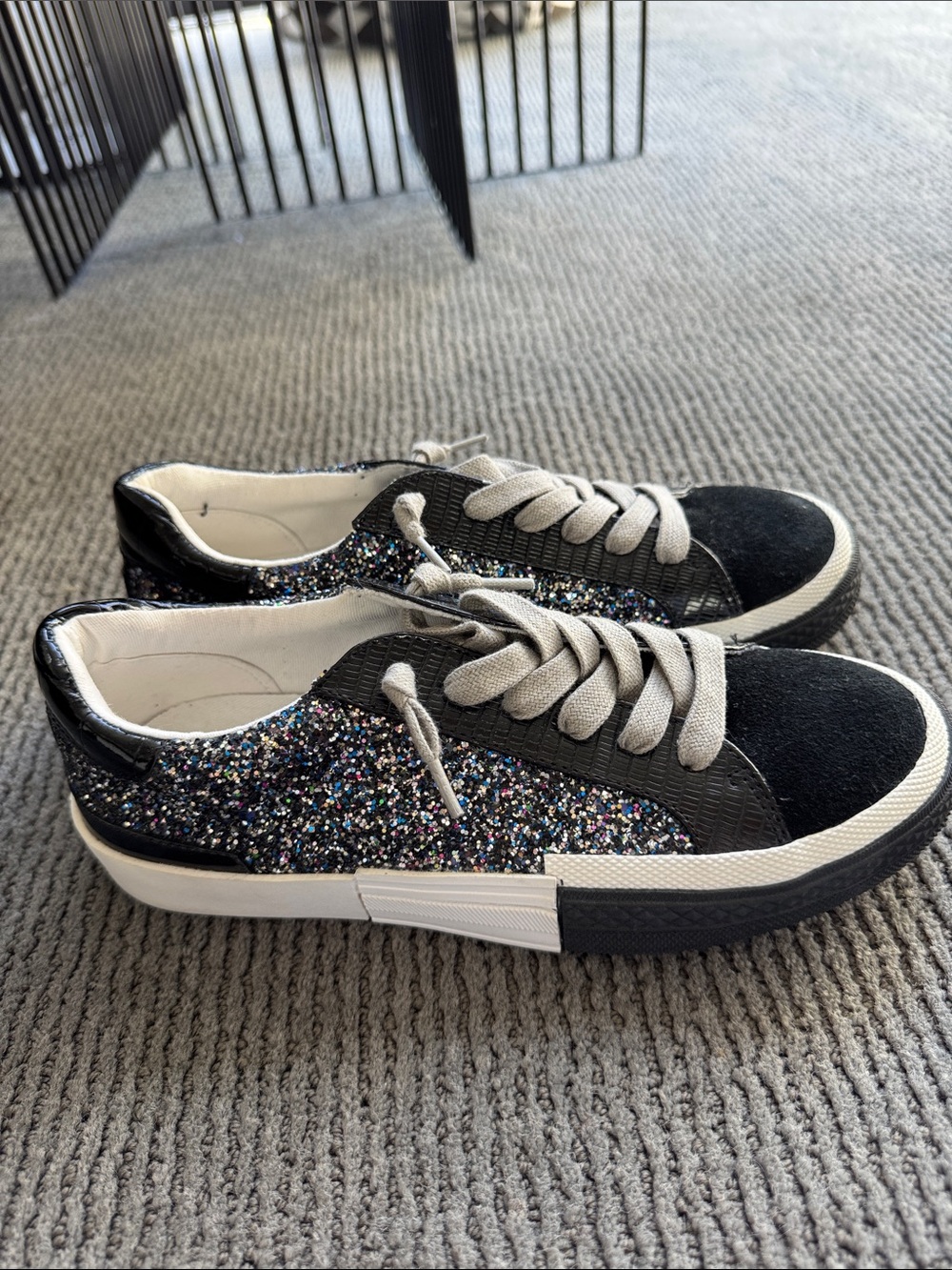 Steve Madden Black Glitter Platform-Style Sneakers